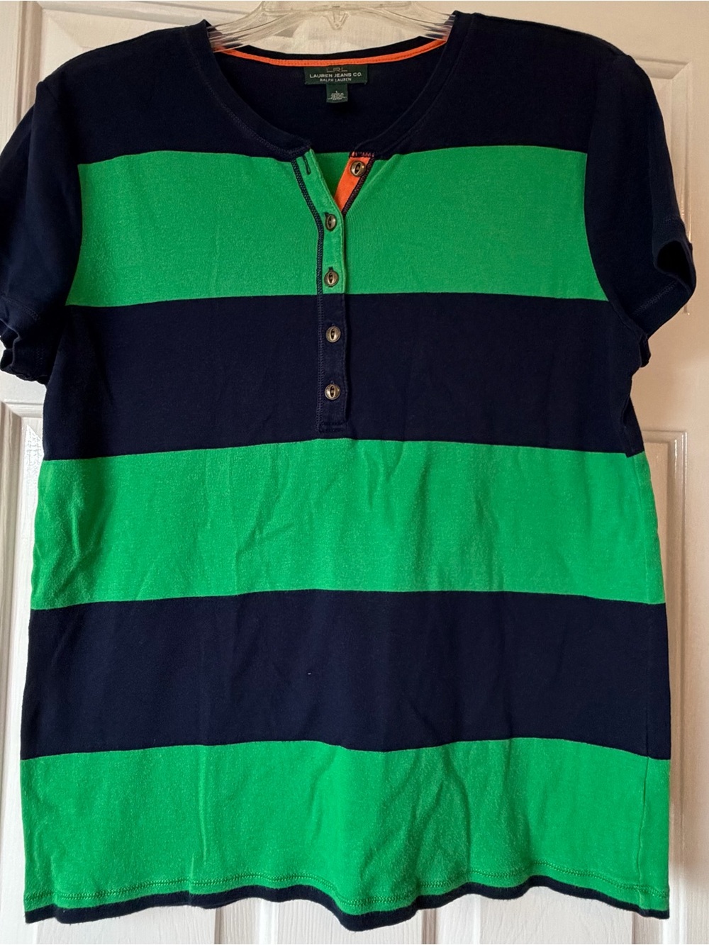 Lauren Ralph Lauren Women’s Green & Navy Stripe Henley Polo